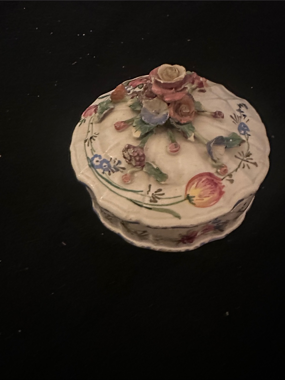 Hand-Painted Floral Porcelain Trinket Box - Cream with Multicolor Flowers